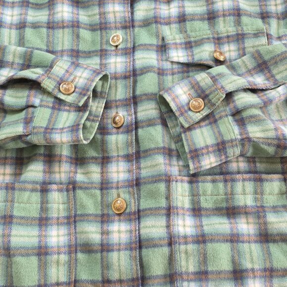 American Eagle Shacket Womens XL Plaid Fleece LS Wool Blend Pockets Buttons Boho - Picture 9 of 16
